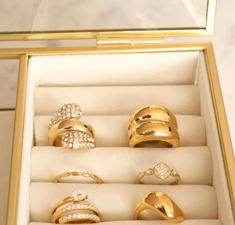 Gold rings with diamonds in a jewelry box