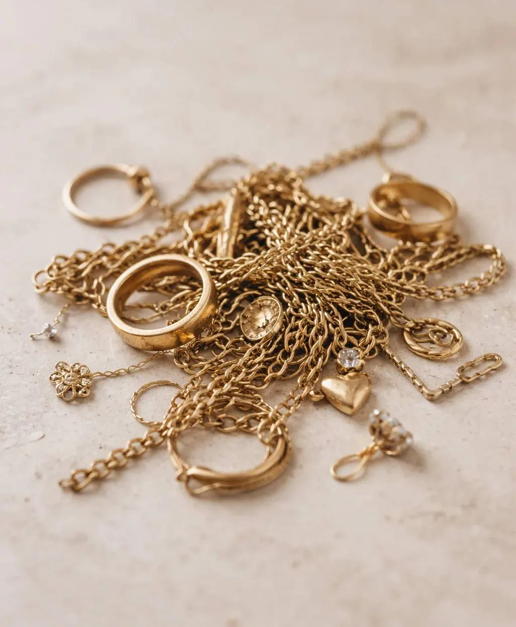 Gold jewelry, rings and chains