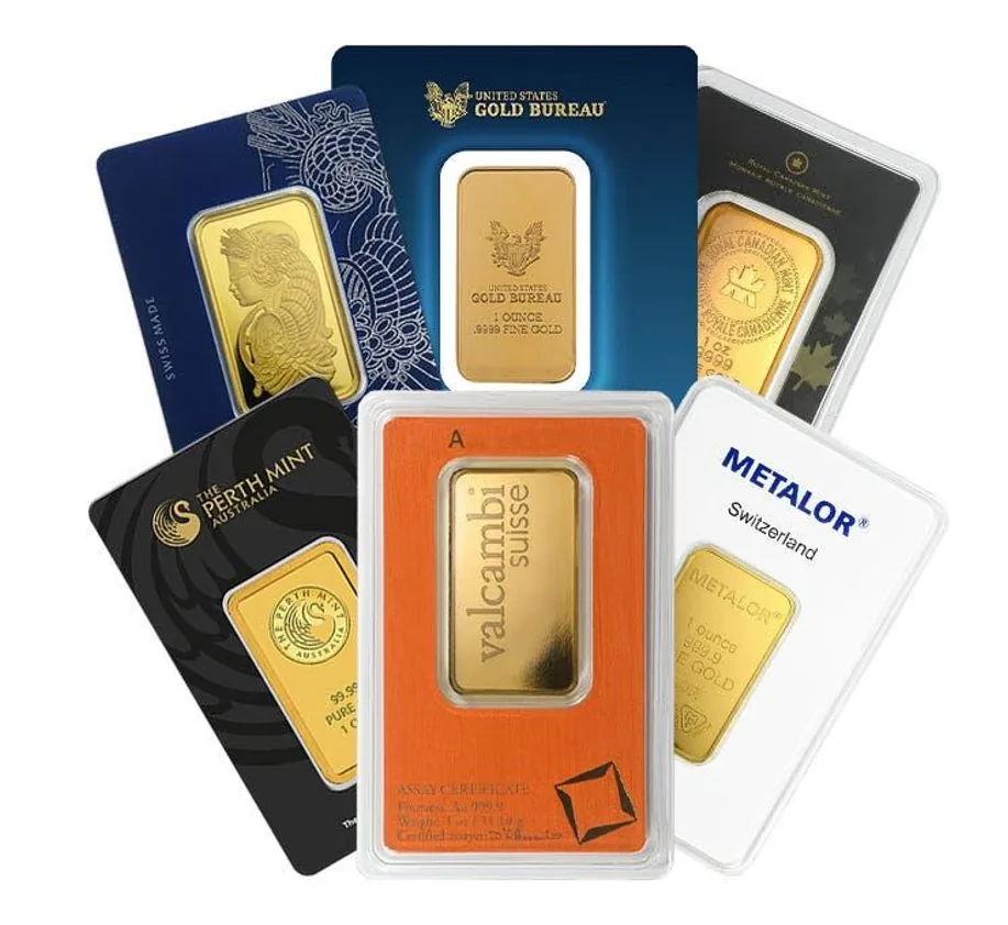 Silver, platinum and gold bullion bars